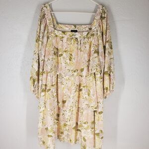 Who What Wear Pink and Olive Floral Mini Dress